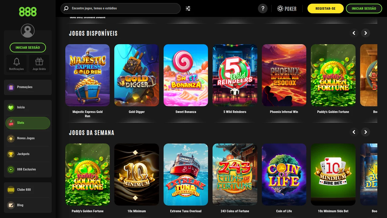 Slots disponíveis e jogos da semana no casino 888 — licenciado pelo SRIJ