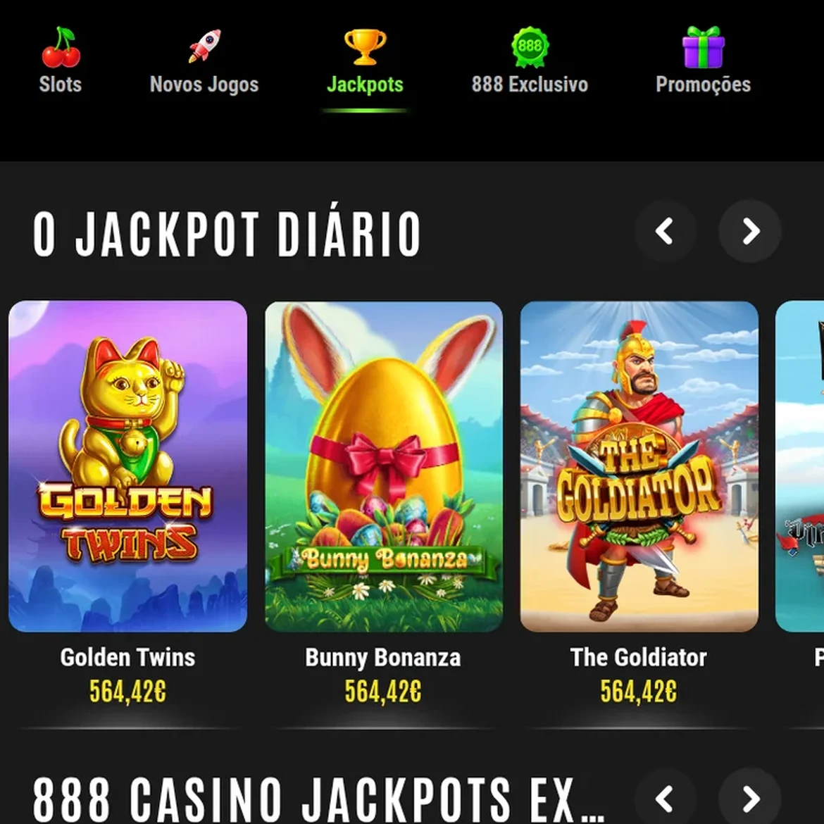 Jackpots diários no casino 888, licenciado pelo SRIJ