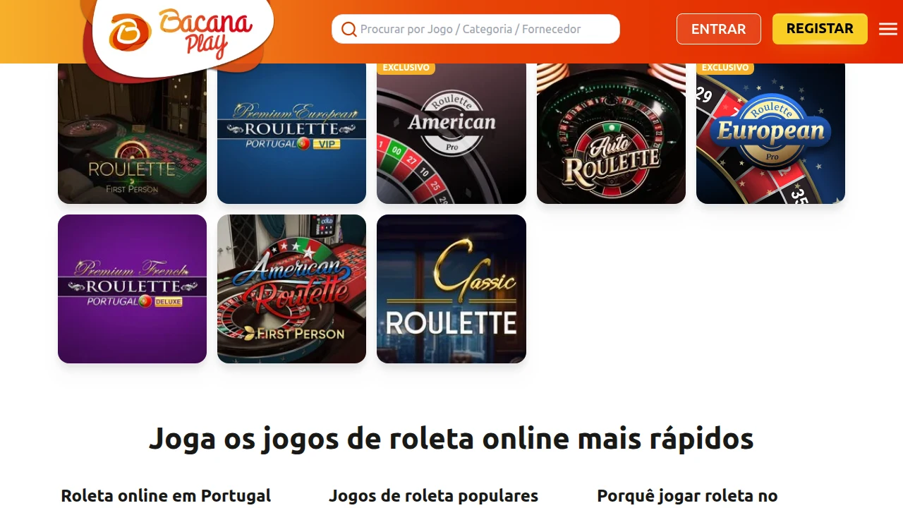 Mesas de roleta (europeia, francesa, americana) no casino BacanaPlay — licenciado pelo SRIJ