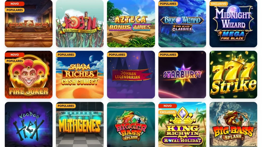 Lobby de slots do casino BacanaPlay — licenciado pelo SRIJ