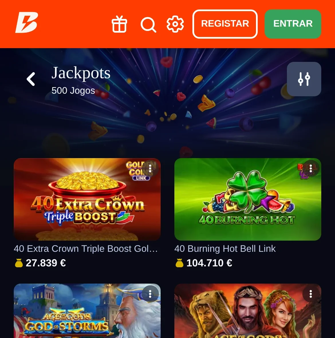 Slots com jackpot no casino Betano no telemóvel — licenciado pelo SRIJ