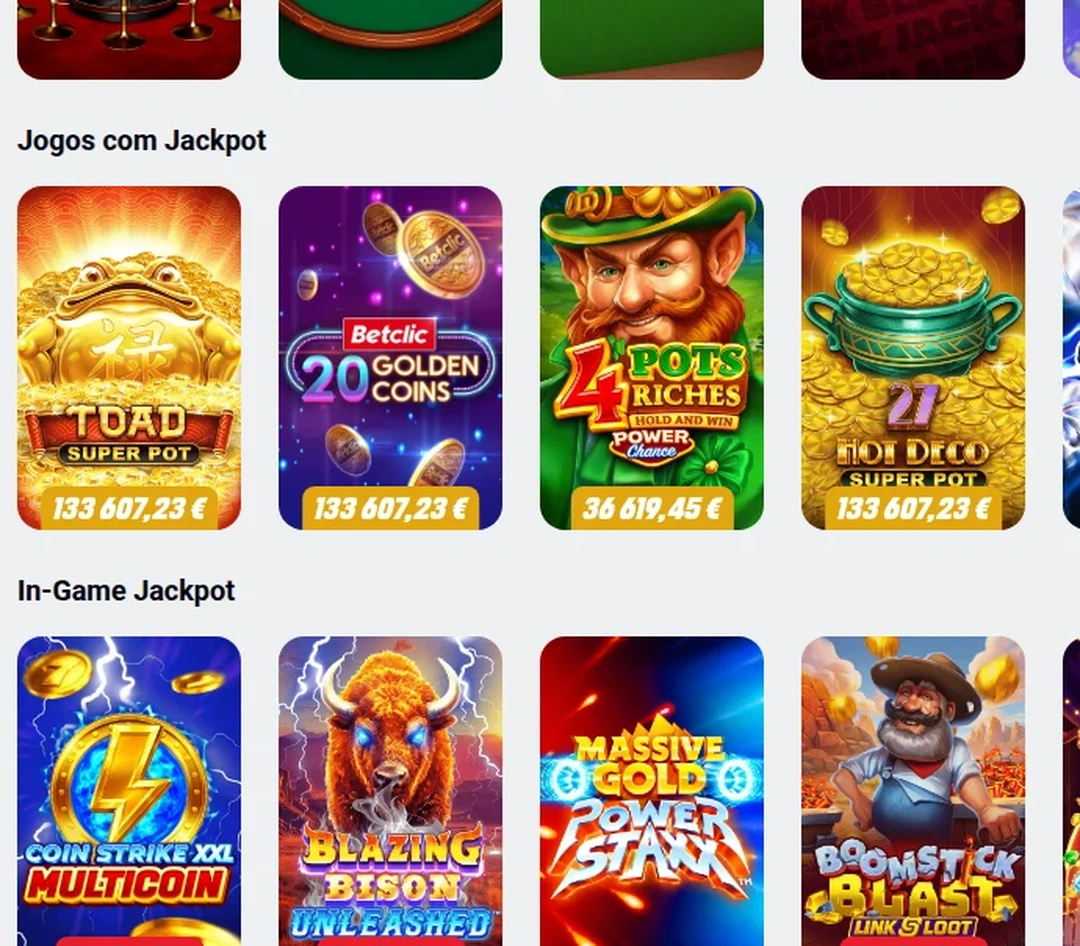Jogos com Jackpot e In-Game Jackpot no casino da Betclic, com prémios em euros