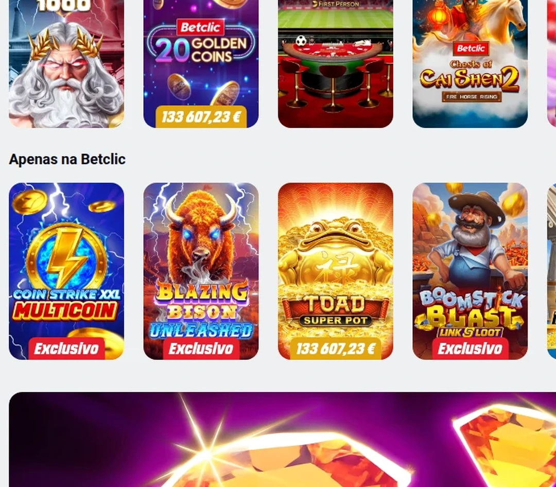 Secção Apenas na Betclic, com os jogos exclusivos da marca