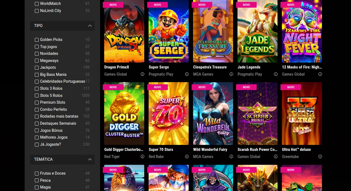 Jackpots e filtros de jogos no casino GoldenPark — licenciado pelo SRIJ