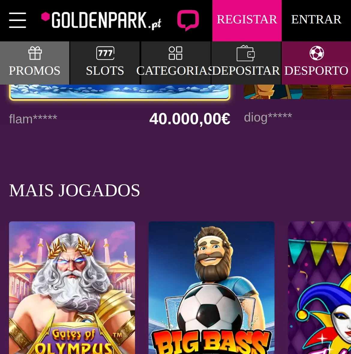 Mais slots no casino GoldenPark no telemóvel — licenciado pelo SRIJ