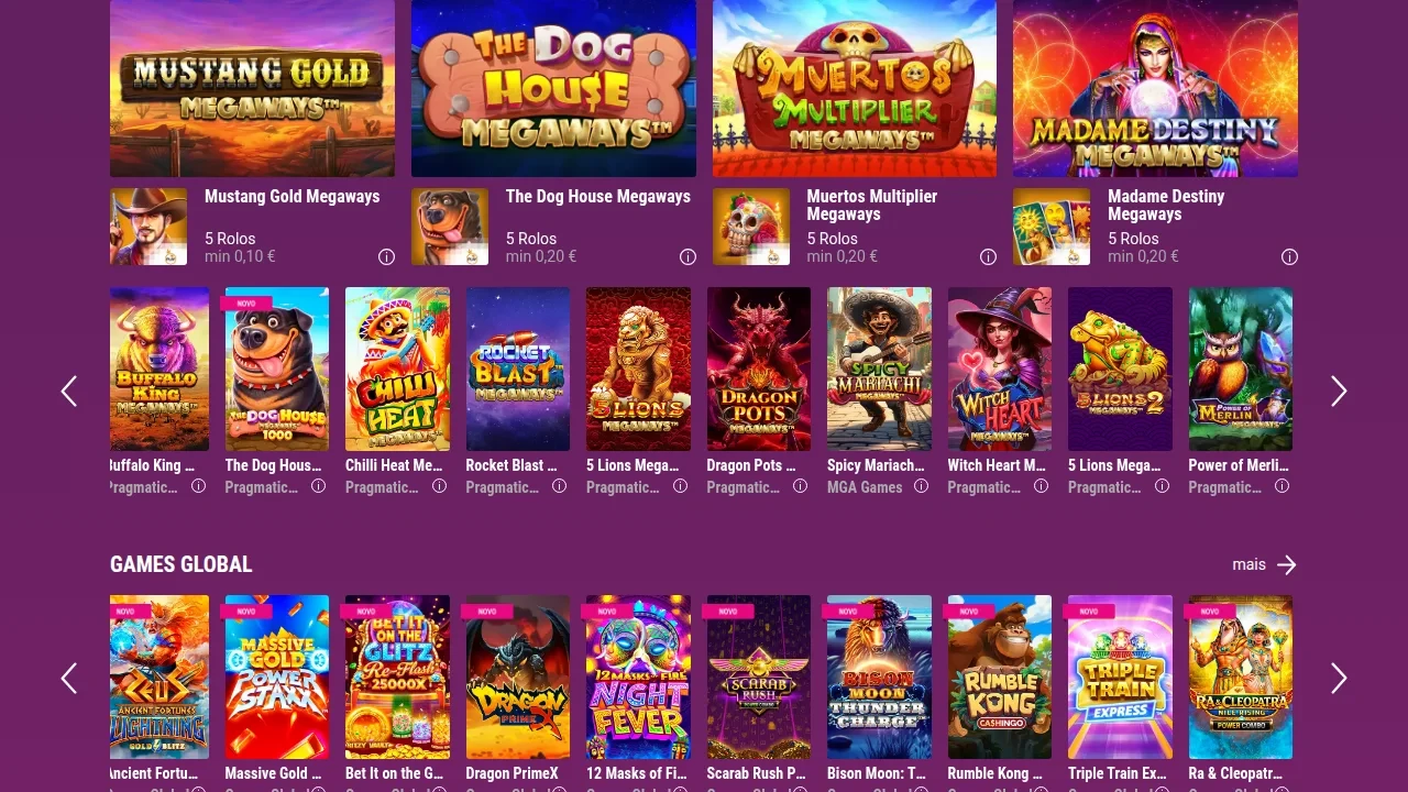 Slots Megaways no casino GoldenPark, licenciado pelo SRIJ