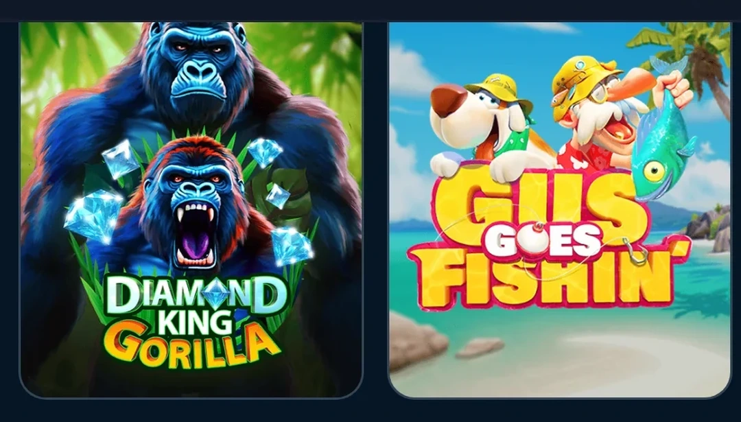 Slots Diamond King Gorilla e Gus Goes Fishin no catálogo da Lebull