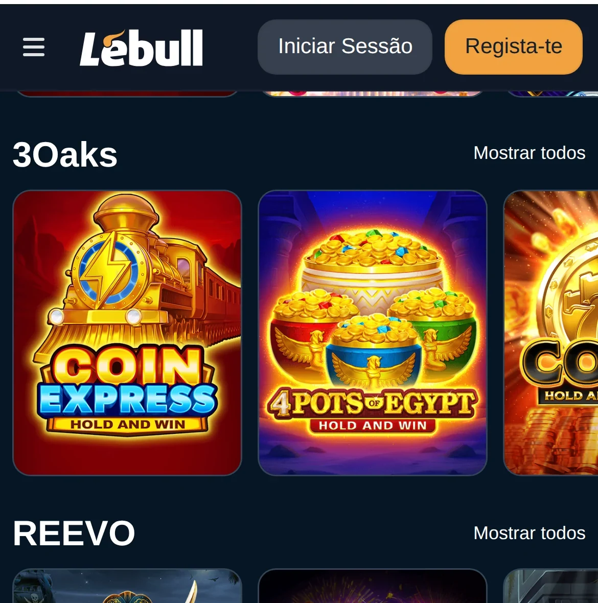 Slots dos fornecedores 3Oaks e REEVO no casino LeBull no telemóvel — licenciado pelo SRIJ