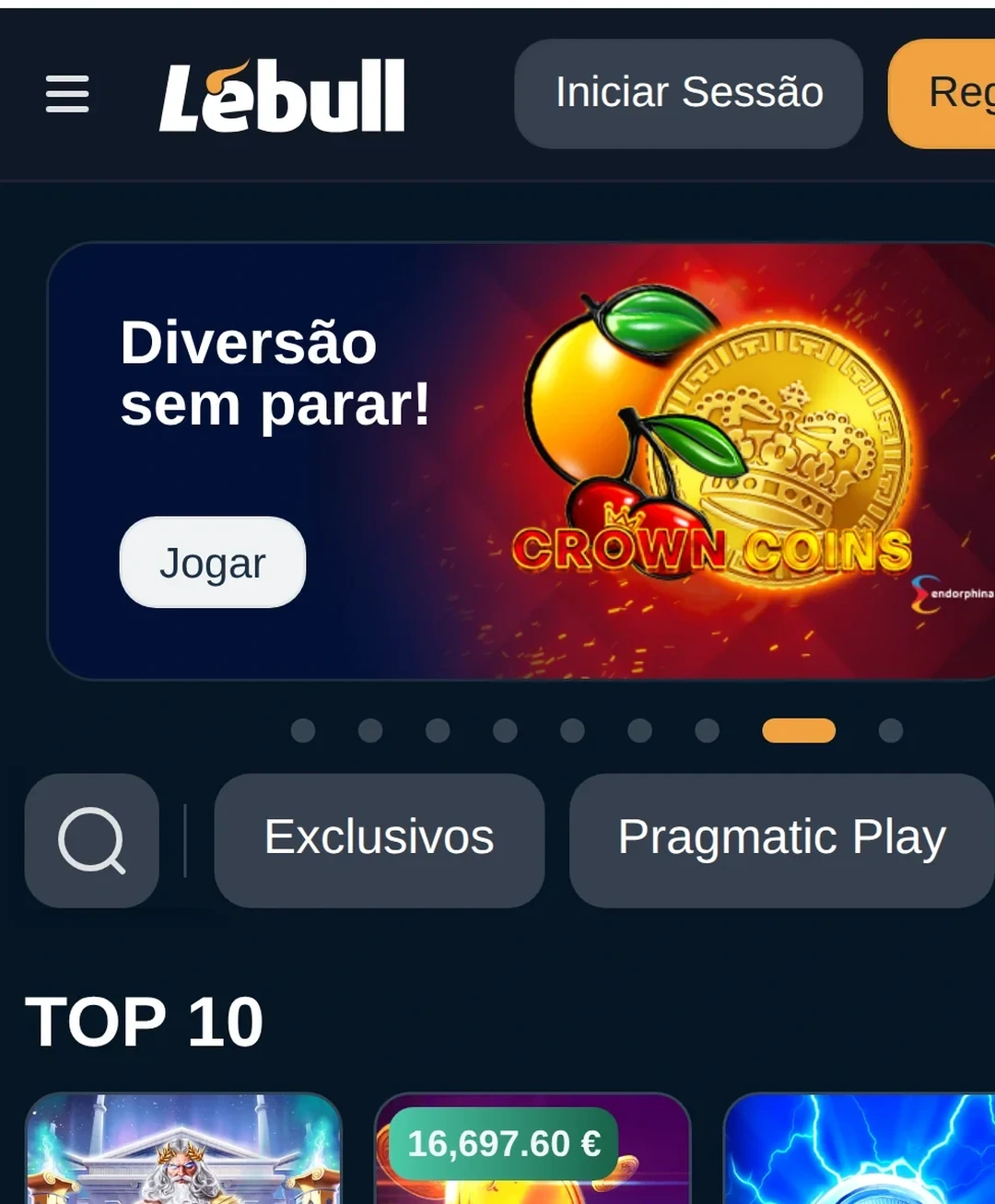 Lobby da Lebull com filtros por fornecedor e secção TOP 10