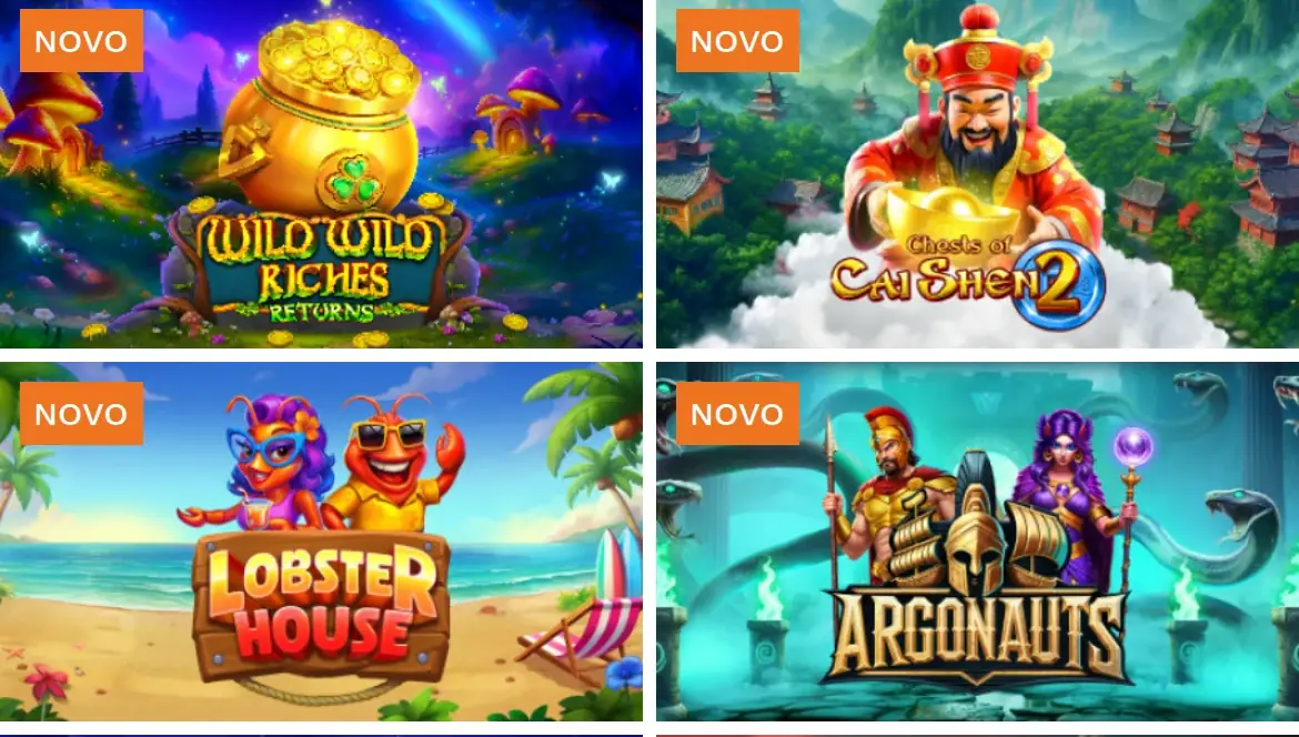 Slots no casino Nossa Aposta no telemóvel: Wild Wild Riches Returns, Chests of Cai Shen 2, Lobster House e Argonauts