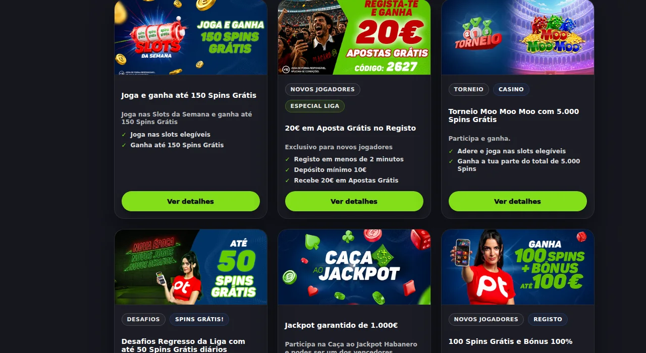Página de promoções e bónus do casino Placard, licenciado pelo SRIJ