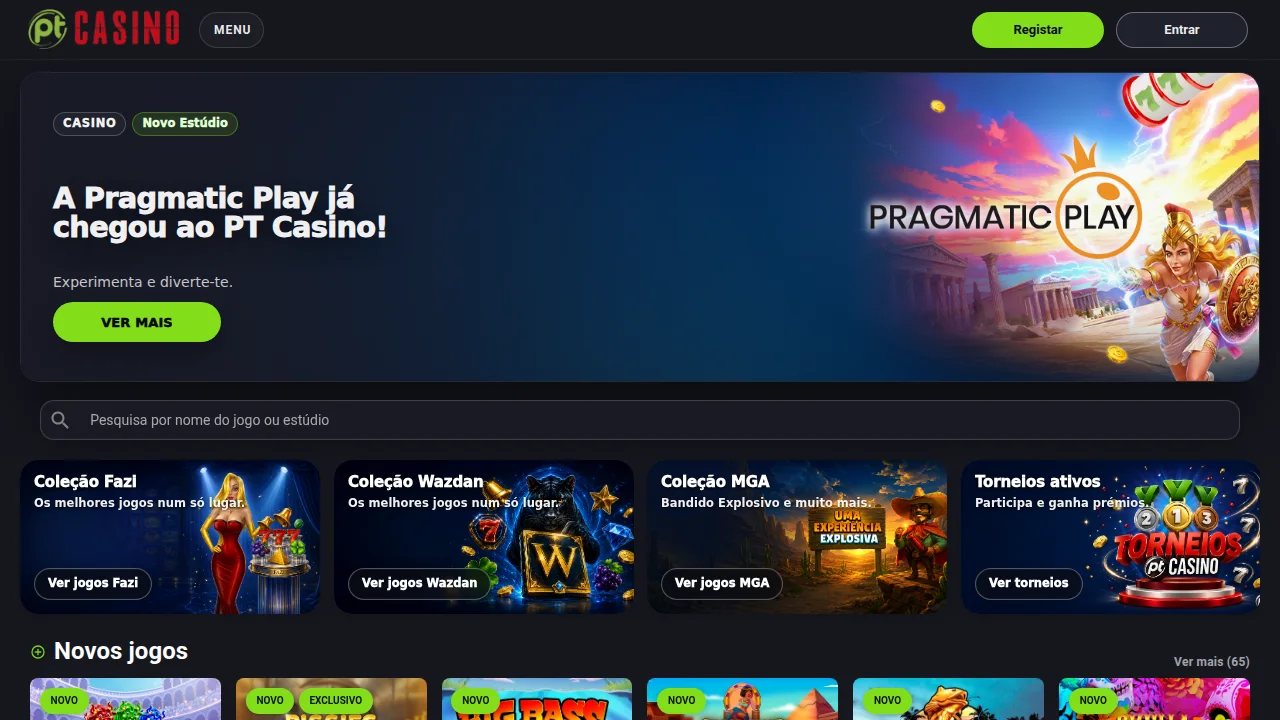 Novas coleções de jogos (Pragmatic Play) no PT Casino da Placard — licenciado pelo SRIJ