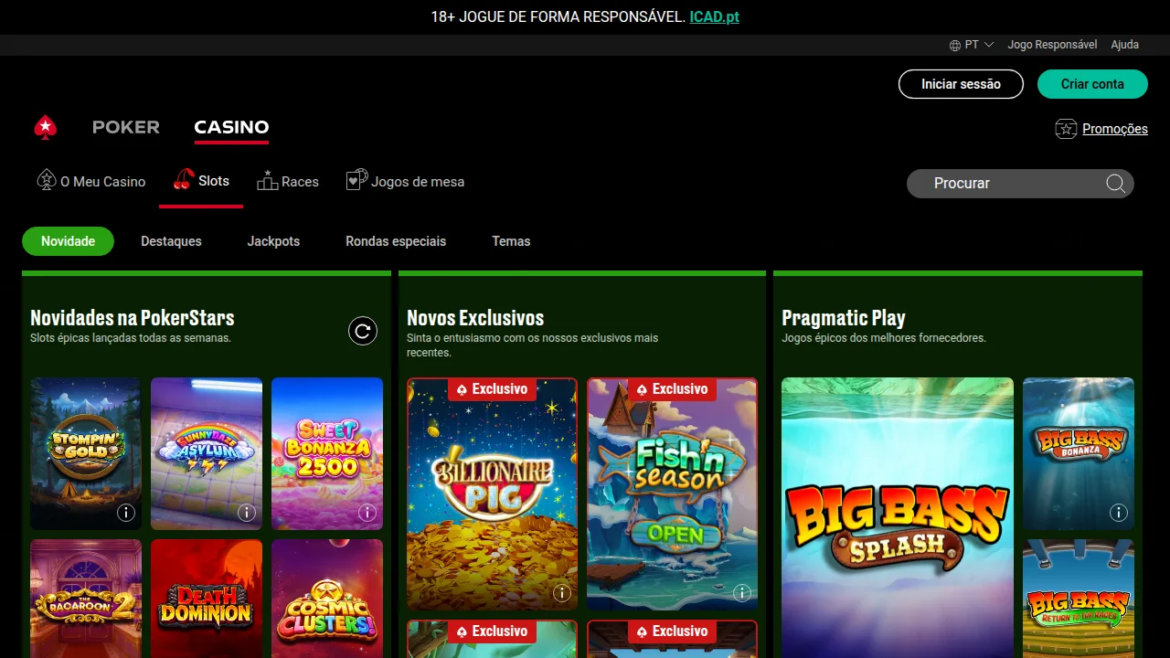 App e lobby de casino da PokerStars — licenciado pelo SRIJ