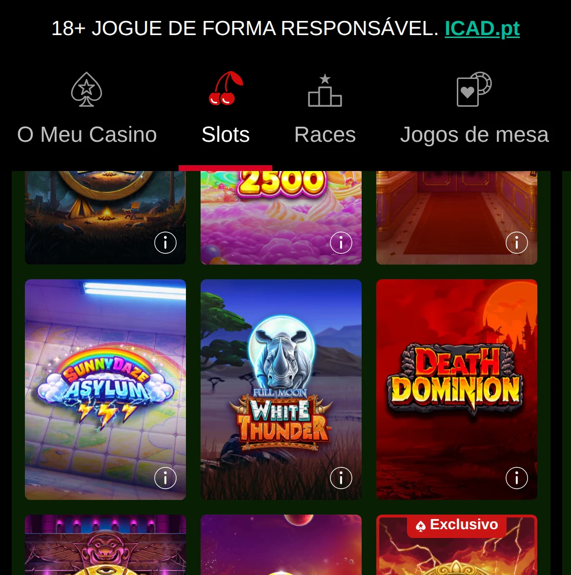 Grelha de slots no casino PokerStars, licenciado pelo SRIJ