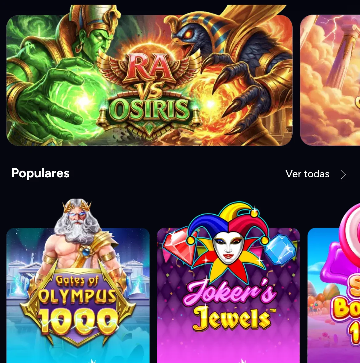Separador de jogos populares da Retabet no telemóvel, mostrando apenas slots e nenhuma mesa