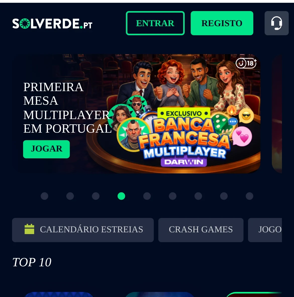Casino Solverde.pt no telemóvel — mesa multiplayer e TOP 10, licenciado pelo SRIJ