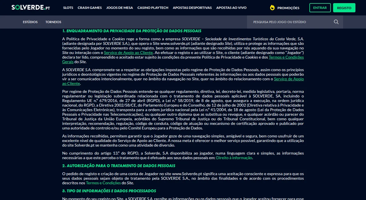 Página de um casino online licenciado pelo SRIJ no telemóvel
