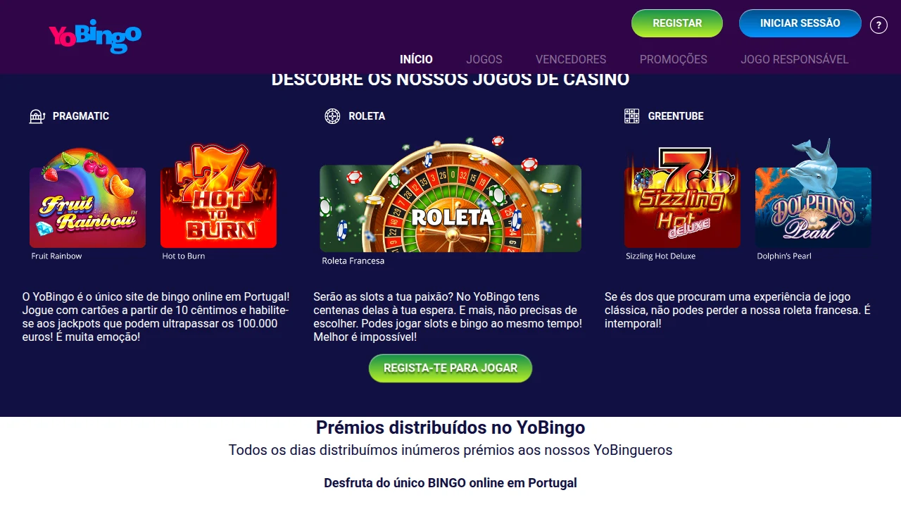 Jogos de casino do YoBingo — slots Pragmatic e Roleta Francesa, licenciado pelo SRIJ