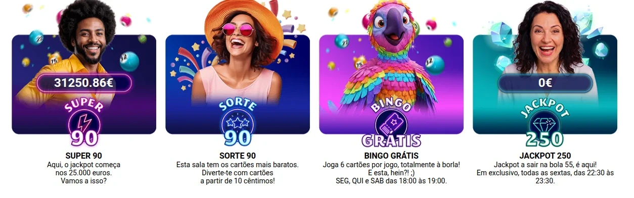 Salas de bingo do YoBingo com jackpots e horários, licenciado pelo SRIJ